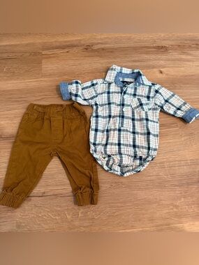 Baby Boy 3-6 Months Ben Sherman Plaid Button Front Snap Leg Shirt And Pants